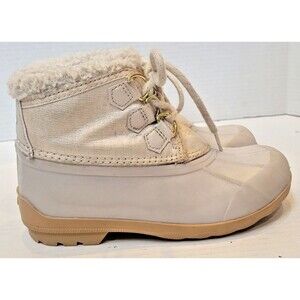 Sperry Port ALPINE JR White GIRLS Mud Rain Duck Rubber Boots Sz 2M Faux Fur